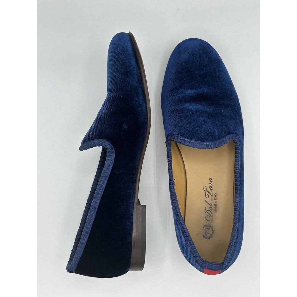 Del Toro Men's Navy Blue Velvet Loafers Shoes Slip on Slippers Italy Size 6